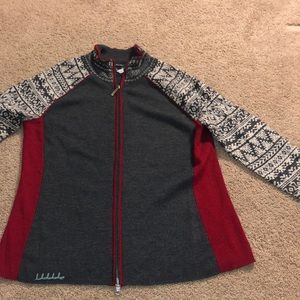 Eddie Bauer Gray and Red Cardigan with Nordic Pattern